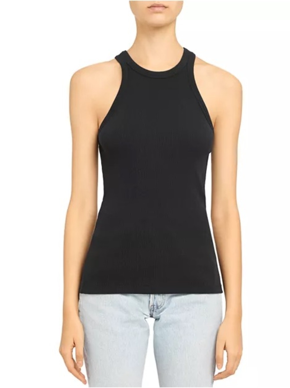Theory Black High-Neck Ribbed Tank Top; XS